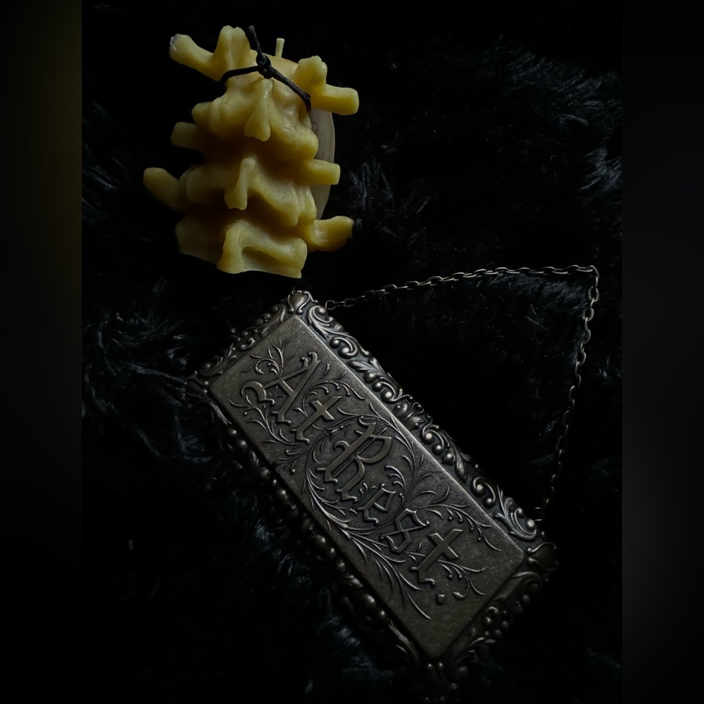 At Rest Plaque and Small Human Spine Candle 🕯️